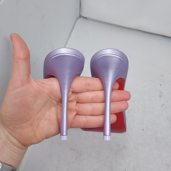 CHRISTIAN LOUBOUTIN Me Dolly Metallic Leather Lilac Smoke Heel Mule Sandal - Picture 9 of 10